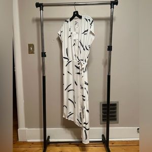 Joie Bethwyn Silk Wrap Dress in white porcelain with black pattern.